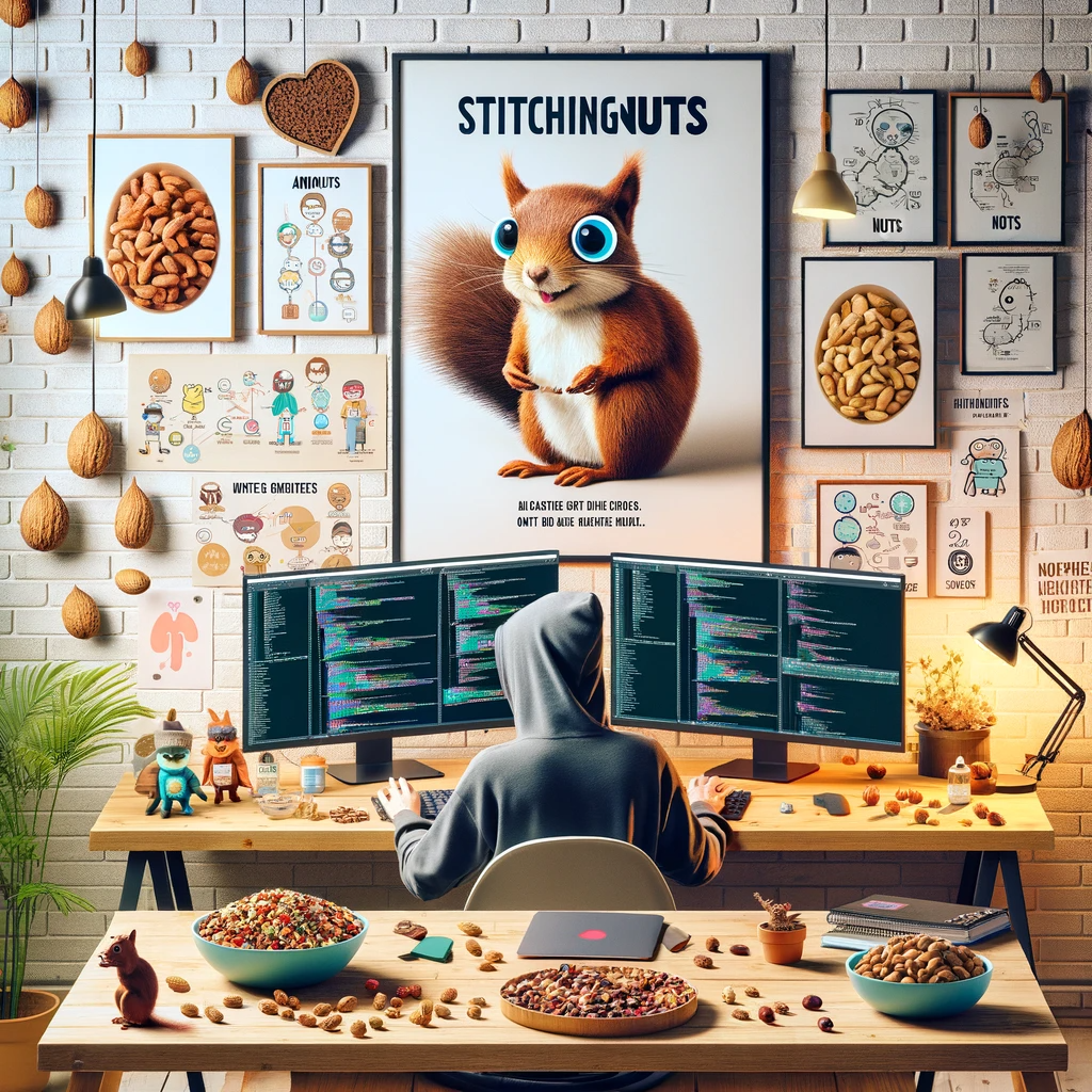 DALL·E 2024-01-26 15.14.05 - Create an image of a hacker working for Stichting Nuts in a playful and light-hearted office environment. The hacker is surrounded by whimsical decora.png